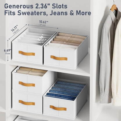 Wardrobe Clothes Organizer - Foldable Closet Drawer Organizer Dividers for Jeans, Pants, Sweater, T Shirt, Storage Bins with Handles for Shelf
