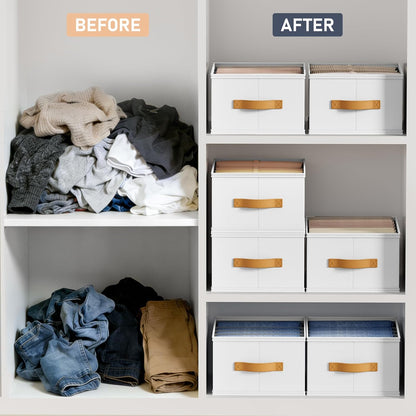 Wardrobe Clothes Organizer - Foldable Closet Drawer Organizer Dividers for Jeans, Pants, Sweater, T Shirt, Storage Bins with Handles for Shelf