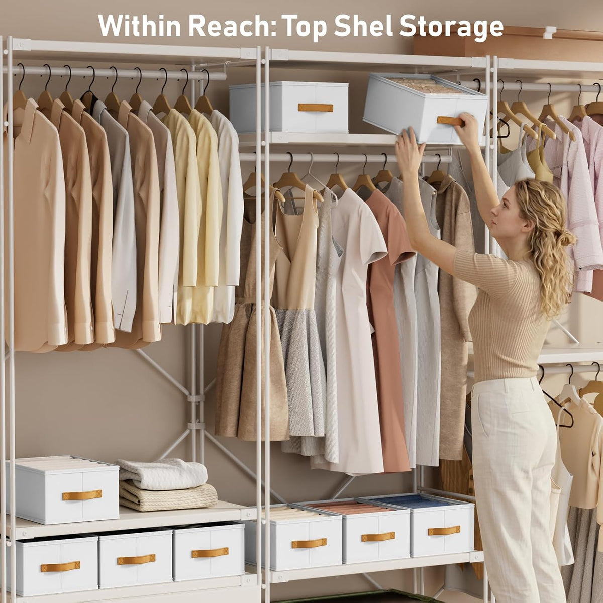 Wardrobe Clothes Organizer - Foldable Closet Drawer Organizer Dividers for Jeans, Pants, Sweater, T Shirt, Storage Bins with Handles for Shelf