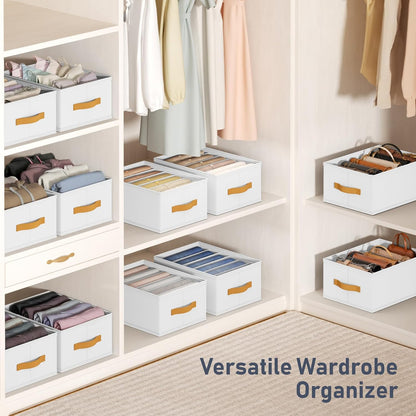 Wardrobe Clothes Organizer - Foldable Closet Drawer Organizer Dividers for Jeans, Pants, Sweater, T Shirt, Storage Bins with Handles for Shelf