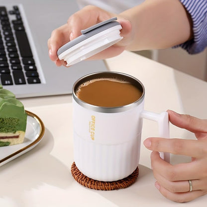 Insulated Coffee Mug with Handle & Lid 304 Stainless Steel | Office Cup, Leak-Proof Travel Tumbler for Hot/Cold Drinks, Coffee, Tea, Home & Office Use