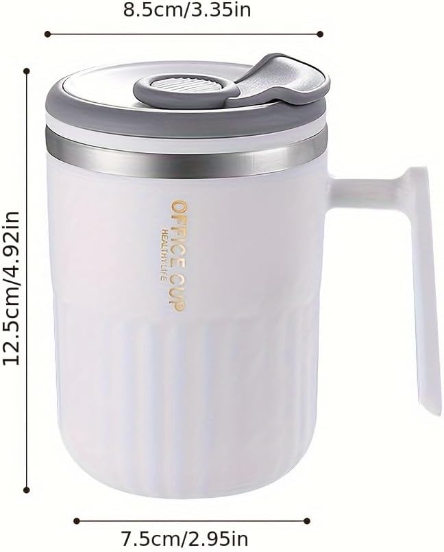Insulated Coffee Mug with Handle & Lid 304 Stainless Steel | Office Cup, Leak-Proof Travel Tumbler for Hot/Cold Drinks, Coffee, Tea, Home & Office Use