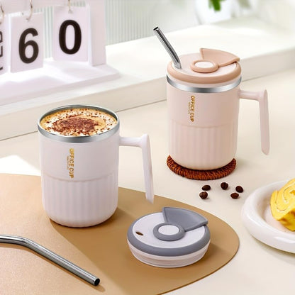 Insulated Coffee Mug with Handle & Lid 304 Stainless Steel | Office Cup, Leak-Proof Travel Tumbler for Hot/Cold Drinks, Coffee, Tea, Home & Office Use