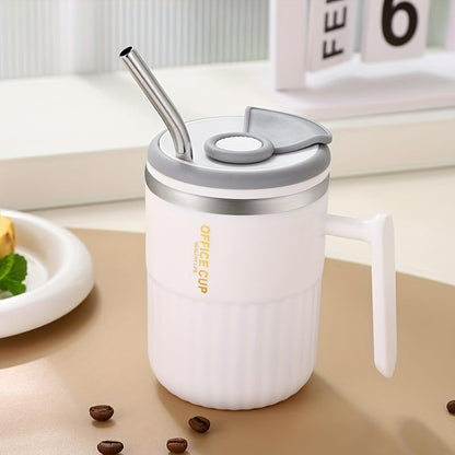 Insulated Coffee Mug with Handle & Lid 304 Stainless Steel | Office Cup, Leak-Proof Travel Tumbler for Hot/Cold Drinks, Coffee, Tea, Home & Office Use