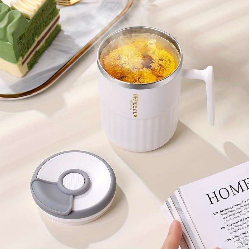 Insulated Coffee Mug with Handle & Lid 304 Stainless Steel | Office Cup, Leak-Proof Travel Tumbler for Hot/Cold Drinks, Coffee, Tea, Home & Office Use