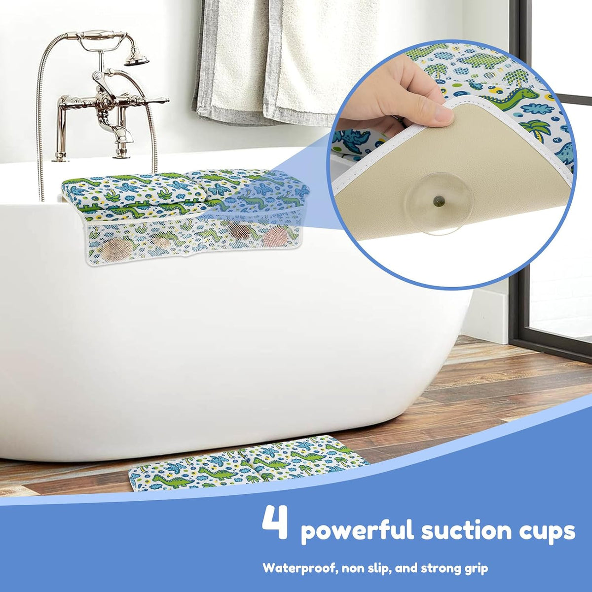 Baby Bath Kneeler and Elbow Pad Set, Nonslip Bathtub Kneeling Pad for Baby Bathing Parents Use, Waterproof Bathtub Elbow Support Mat w/ 4 Side Pockets,Organizer, Foldable Painless Memory Foam Mat