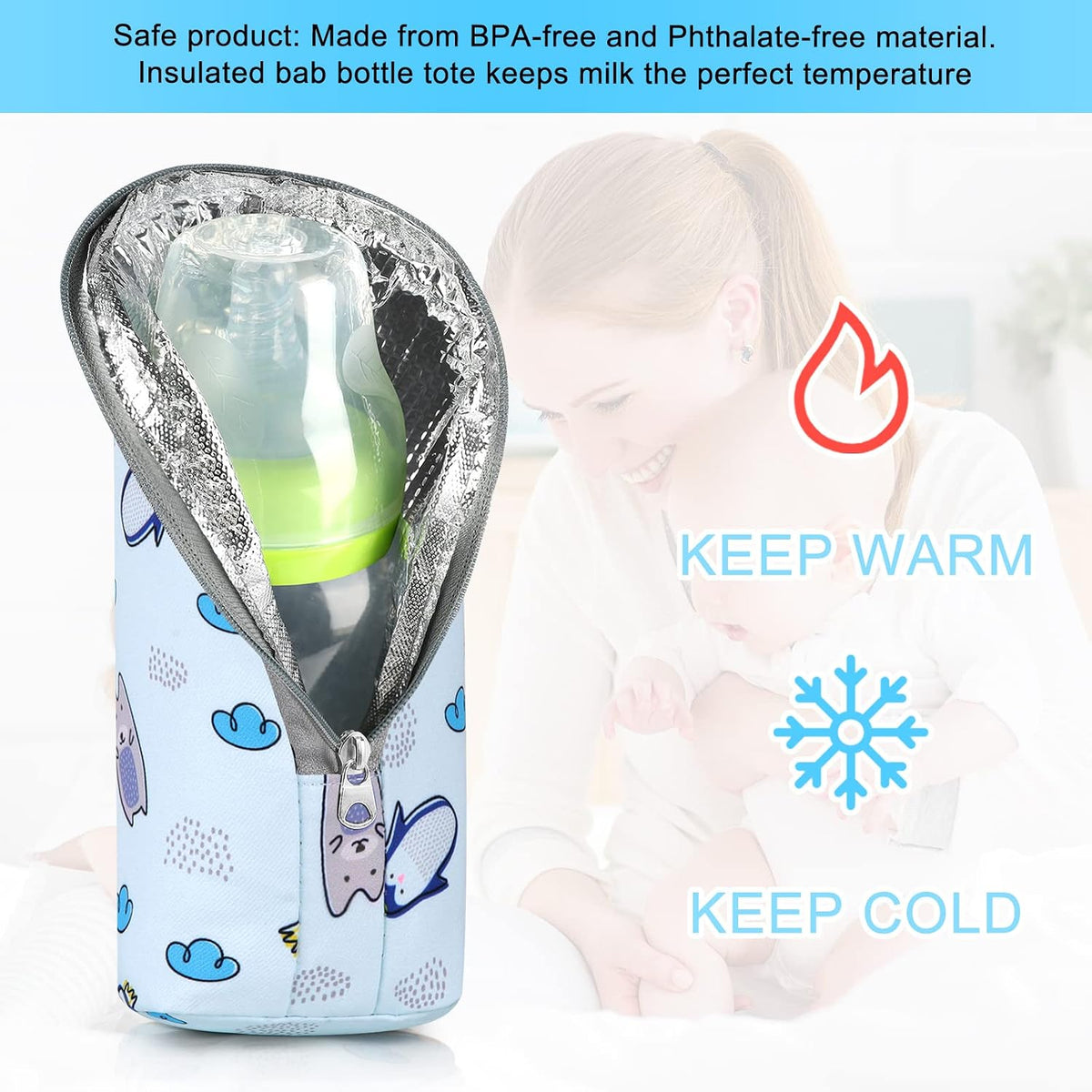Baby Bottle Cooler Tote Bags, Insulated Breastmilk Cooler Bag, Nursing Bottle Cooler Warmer Bag for Nursing Mom Daycare Travel