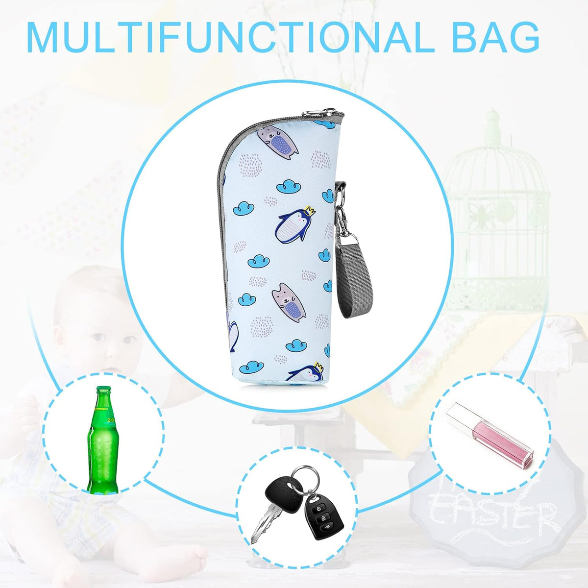 Baby Bottle Cooler Tote Bags, Insulated Breastmilk Cooler Bag, Nursing Bottle Cooler Warmer Bag for Nursing Mom Daycare Travel