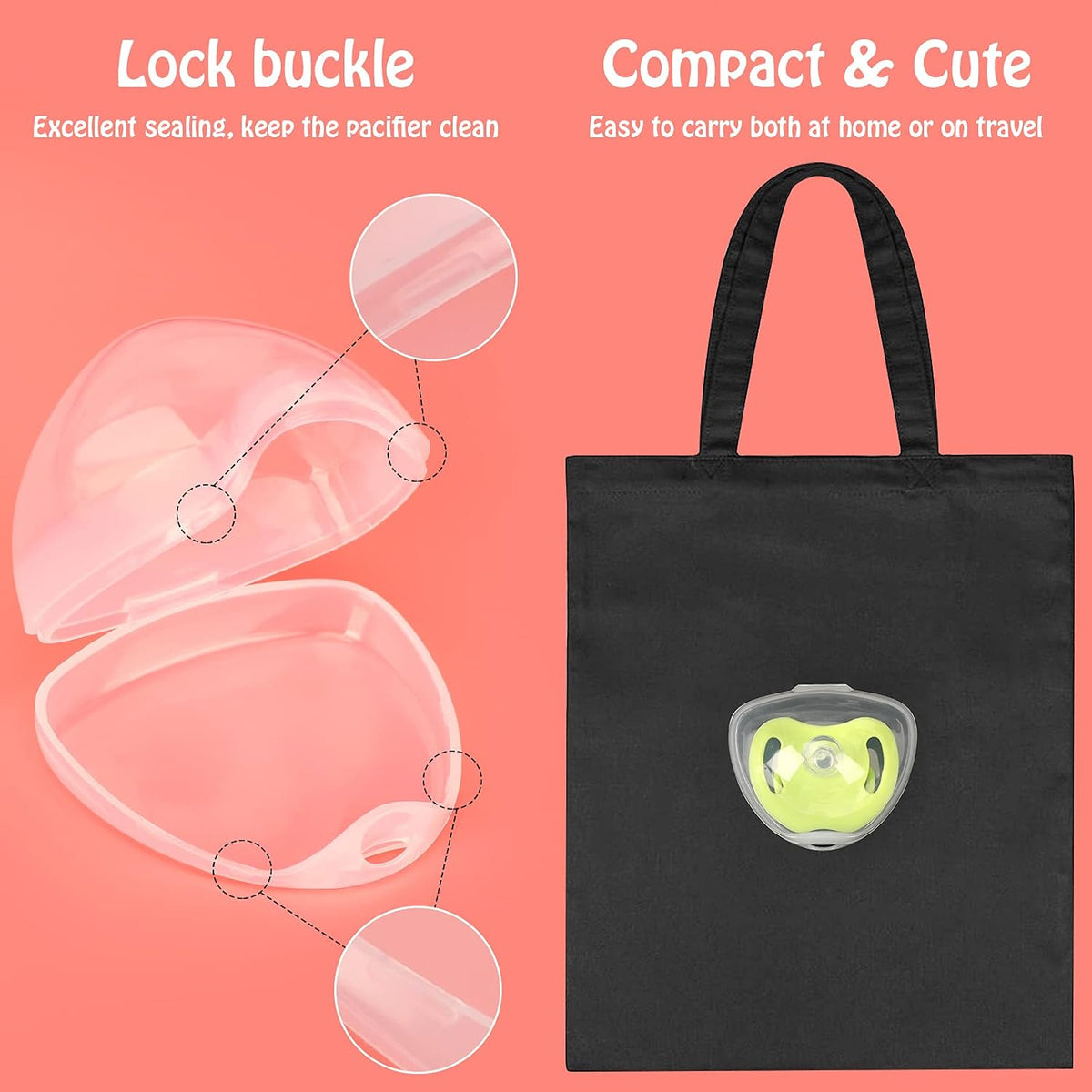 Pacifier Case, Pacifier Holder Case, Pacifier Container for Travel, BPA Free, Transparent