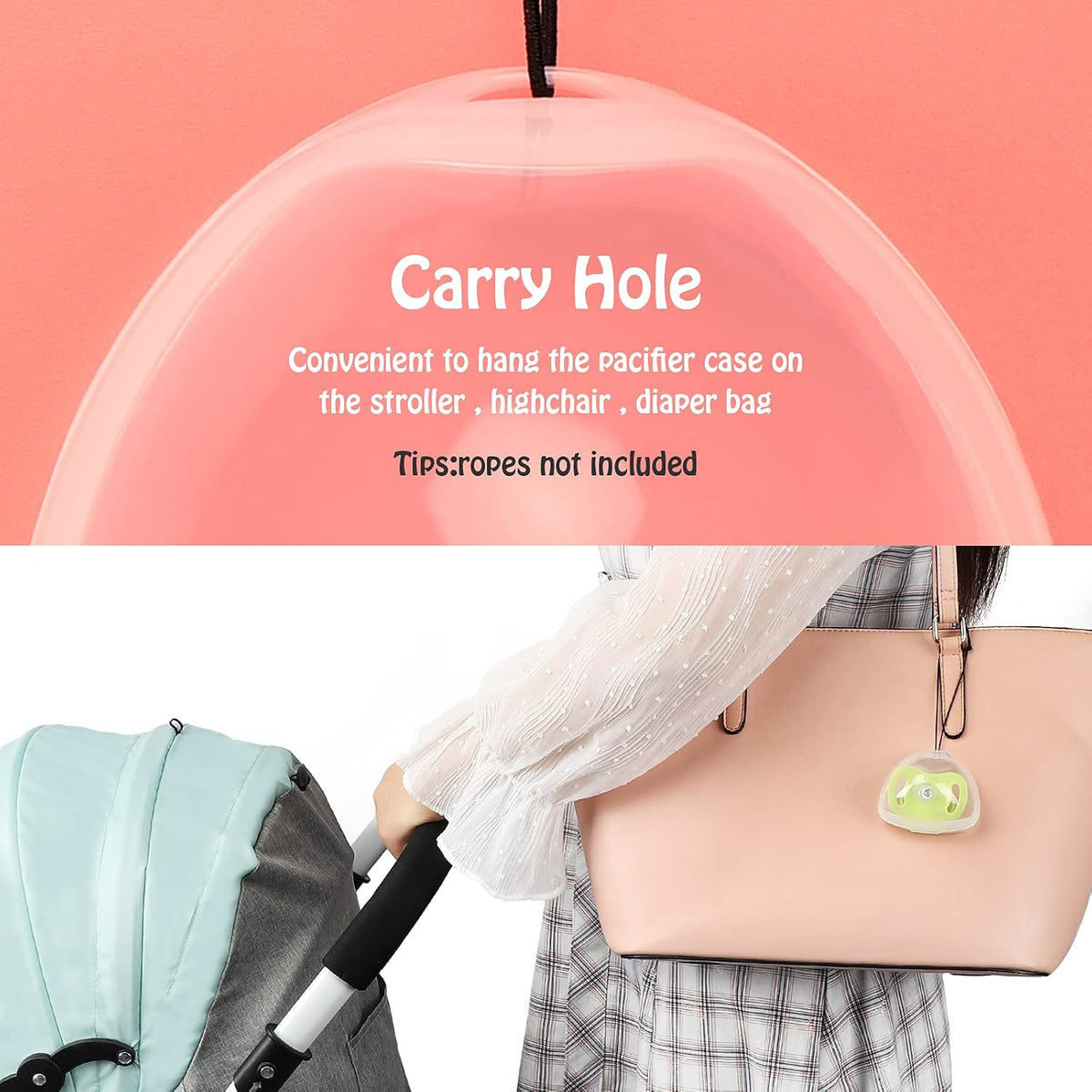 Pacifier Case, Pacifier Holder Case, Pacifier Container for Travel, BPA Free, Transparent