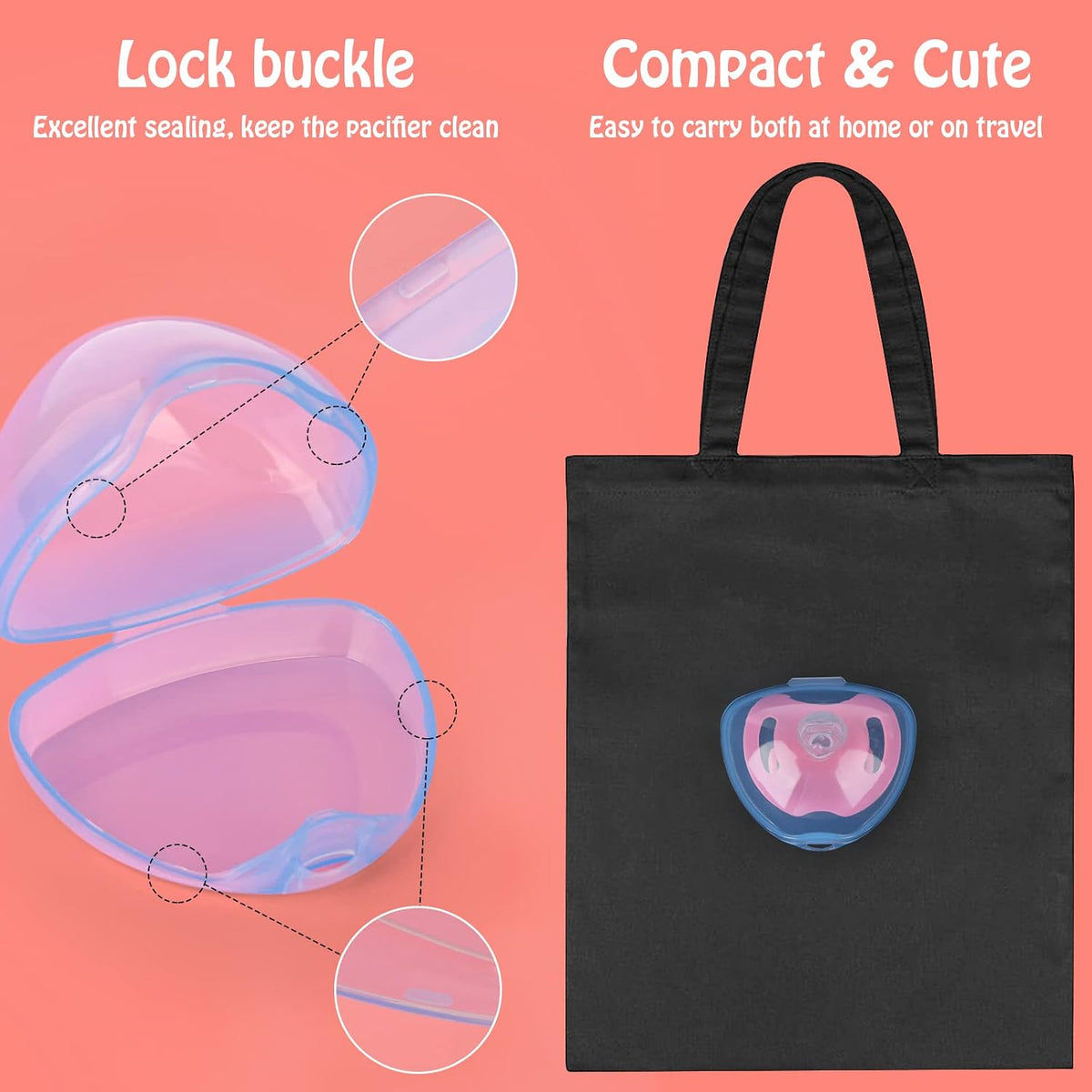 Pacifier Case, Pacifier Holder Case, Pacifier Container for Travel, BPA Free, Transparent