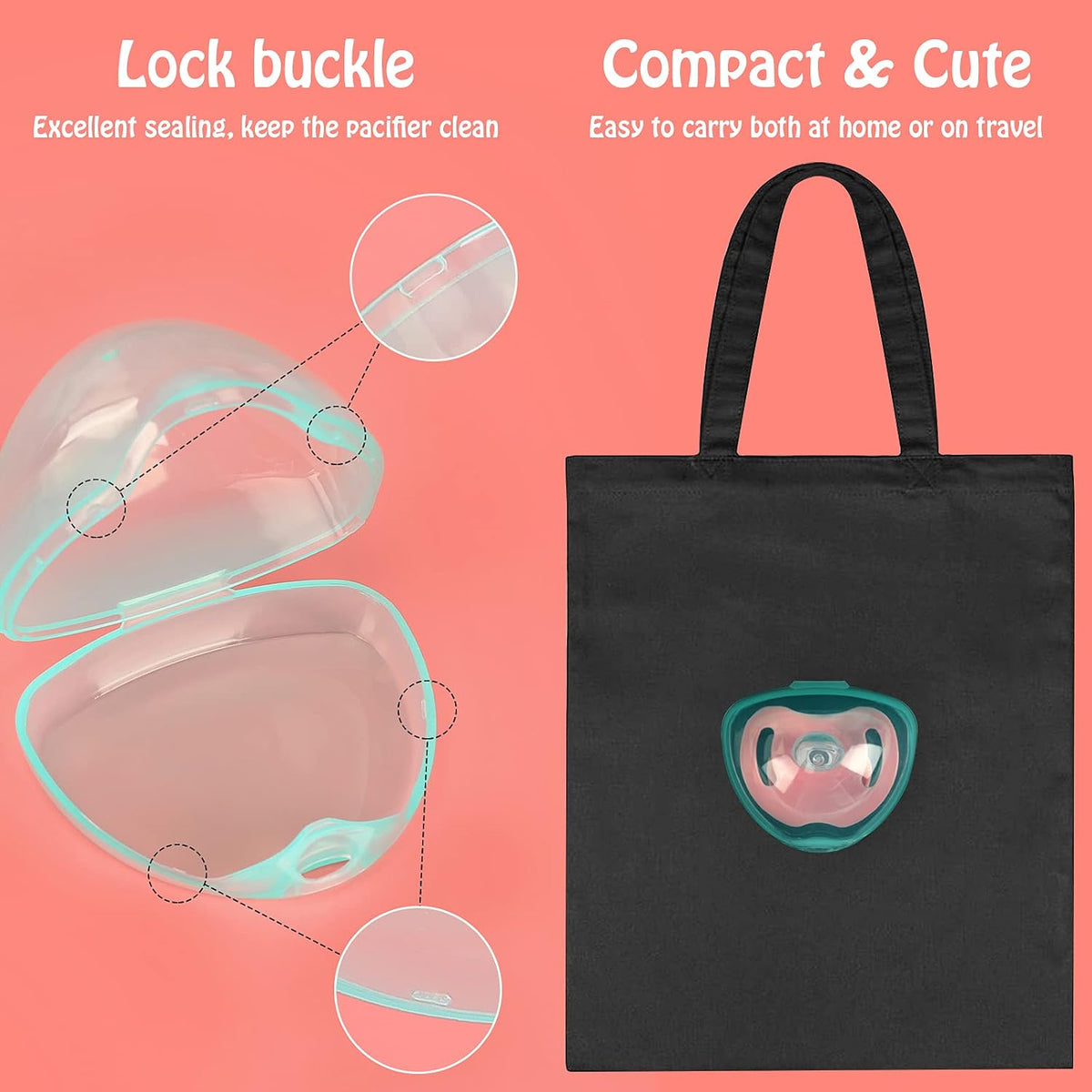 Pacifier Case, Pacifier Holder Case, Pacifier Container for Travel, BPA Free, Transparent