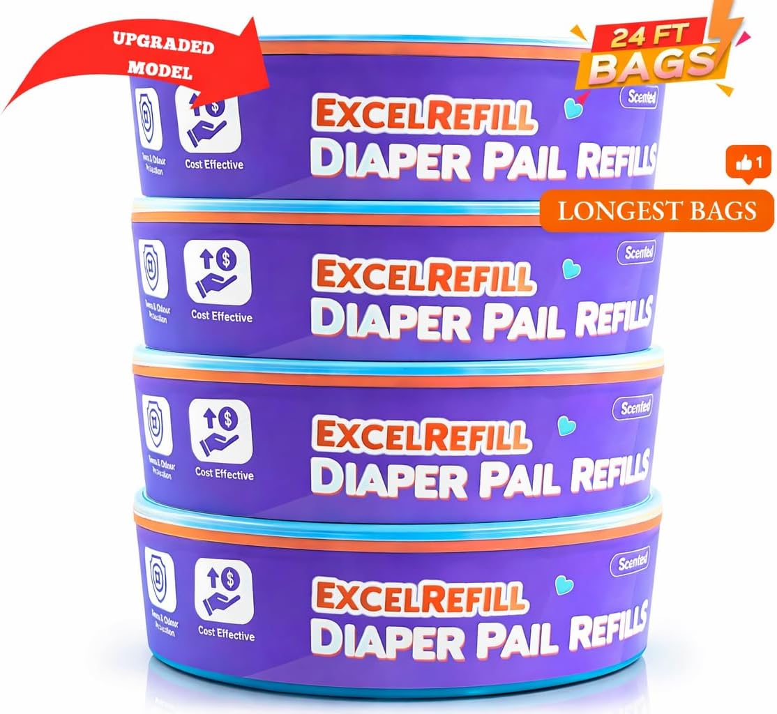 Diaper Pail Refills Compatible with Diaper Genie and Munchkin Pails | 1280 Count (4-Pack,320 Count)