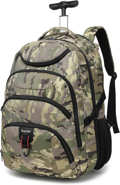 Rolling Backpack for Women, 17.3 Inch Wheeled Laptop Backpack,Large Travel Carry-On Bag for Teachers College Students, USB Charging Port Waterproof Business for Airplane Overnight Luggage，Beige