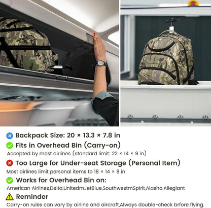 Rolling Backpack for Women, 17.3 Inch Wheeled Laptop Backpack,Large Travel Carry-On Bag for Teachers College Students, USB Charging Port Waterproof Business for Airplane Overnight Luggage，Beige