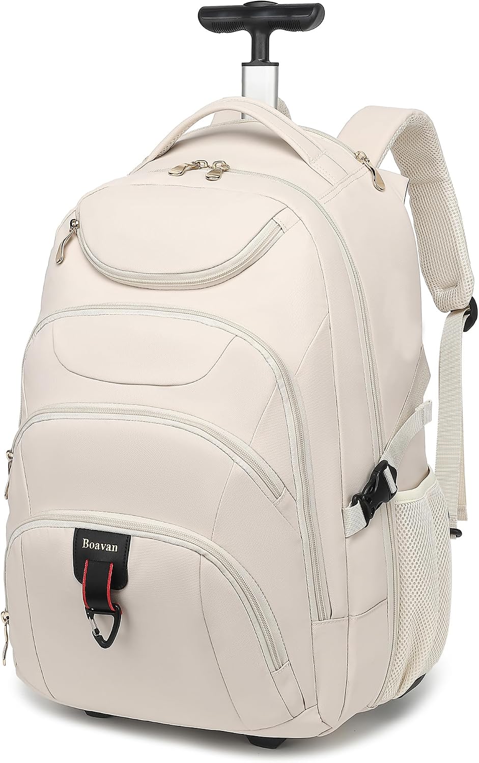 Rolling Backpack for Women, 17.3 Inch Wheeled Laptop Backpack,Large Travel Carry-On Bag for Teachers College Students, USB Charging Port Waterproof Business for Airplane Overnight Luggage，Beige