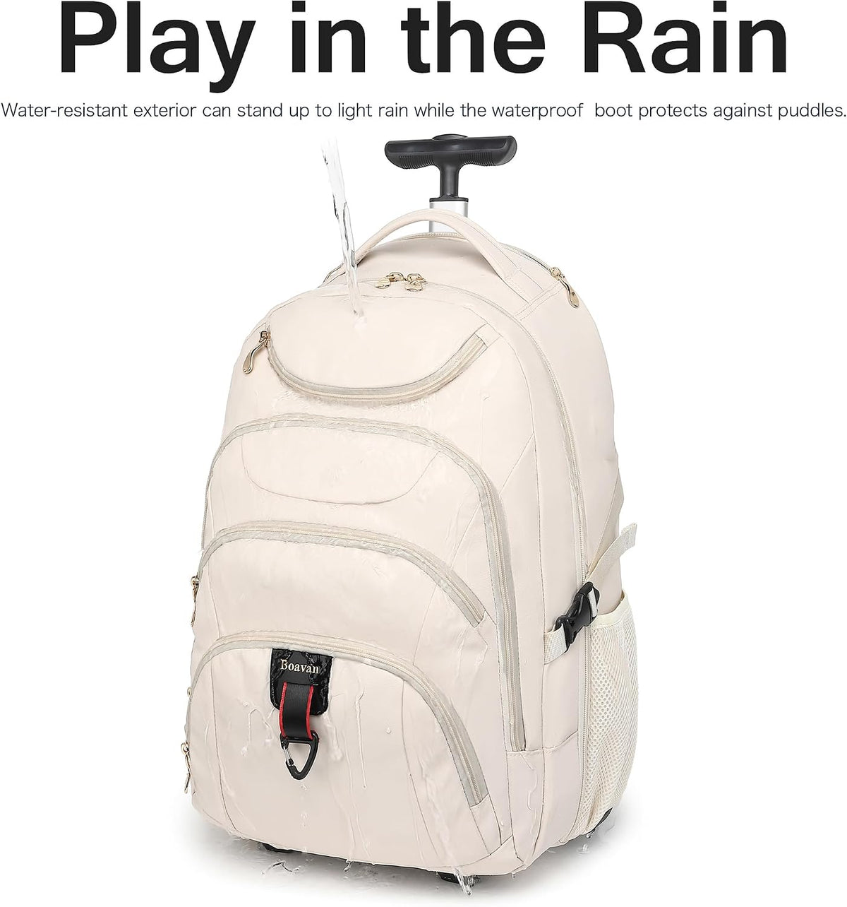 Rolling Backpack for Women, 17.3 Inch Wheeled Laptop Backpack,Large Travel Carry-On Bag for Teachers College Students, USB Charging Port Waterproof Business for Airplane Overnight Luggage，Beige