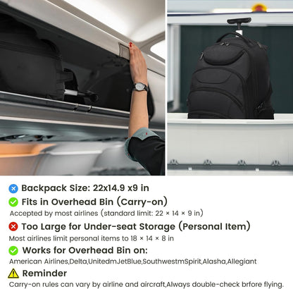 Rolling Backpack for Women, 17.3 Inch Wheeled Laptop Backpack,Large Travel Carry-On Bag for Teachers College Students, USB Charging Port Waterproof Business for Airplane Overnight Luggage，Beige