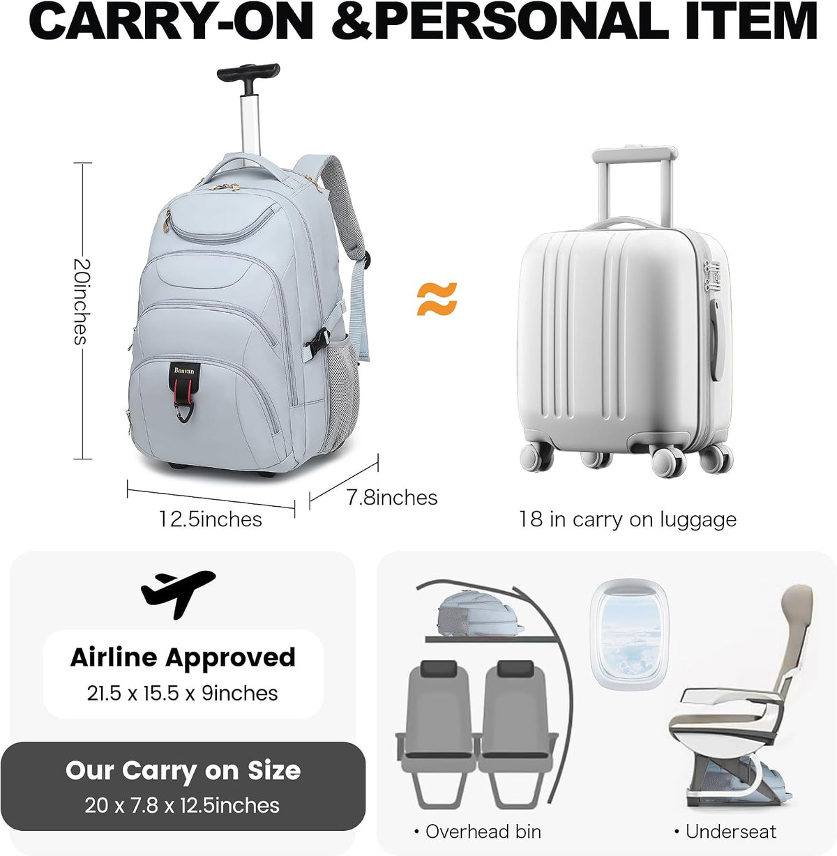 Rolling Backpack for Women, 17.3 Inch Wheeled Laptop Backpack,Large Travel Carry-On Bag for Teachers College Students, USB Charging Port Waterproof Business for Airplane Overnight Luggage，Beige