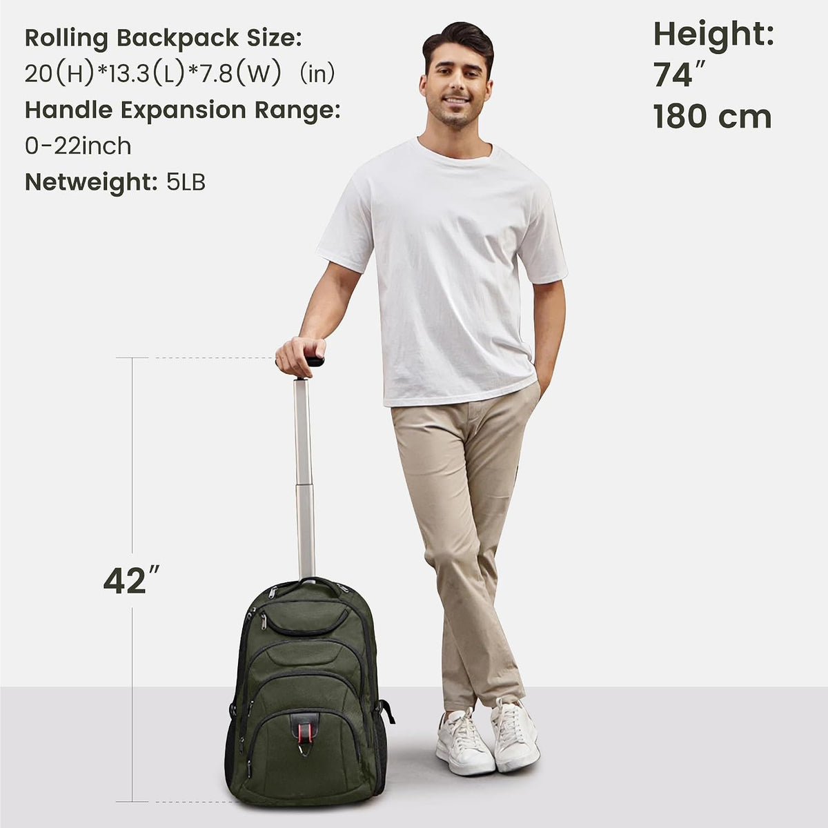 Rolling Backpack for Women, 17.3 Inch Wheeled Laptop Backpack,Large Travel Carry-On Bag for Teachers College Students, USB Charging Port Waterproof Business for Airplane Overnight Luggage，Beige
