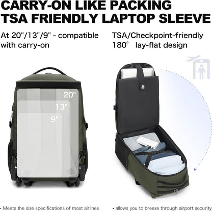 Rolling Backpack for Women, 17.3 Inch Wheeled Laptop Backpack,Large Travel Carry-On Bag for Teachers College Students, USB Charging Port Waterproof Business for Airplane Overnight Luggage，Beige