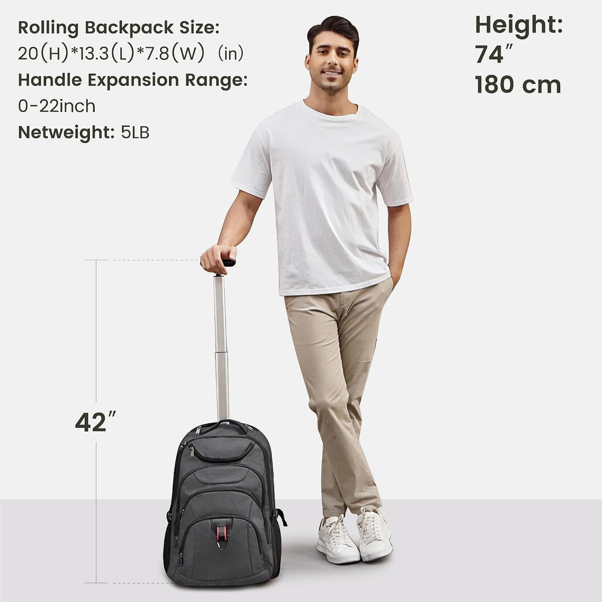 Rolling Backpack for Women, 17.3 Inch Wheeled Laptop Backpack,Large Travel Carry-On Bag for Teachers College Students, USB Charging Port Waterproof Business for Airplane Overnight Luggage，Beige
