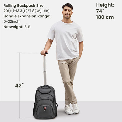 Rolling Backpack for Women, 17.3 Inch Wheeled Laptop Backpack,Large Travel Carry-On Bag for Teachers College Students, USB Charging Port Waterproof Business for Airplane Overnight Luggage，Beige