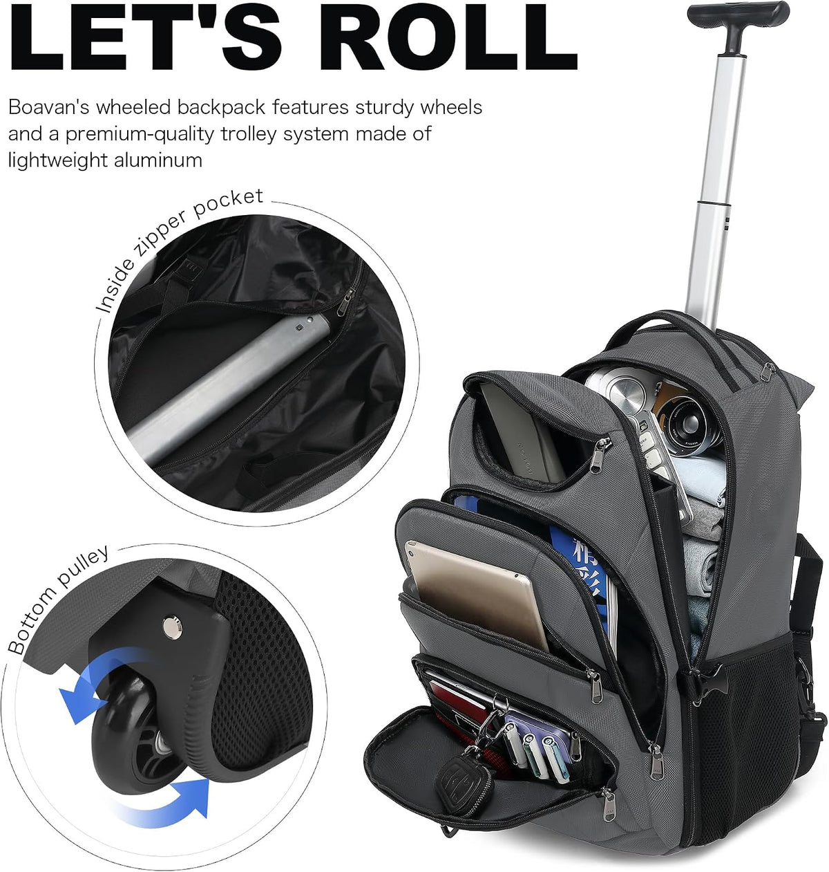 Rolling Backpack for Women, 17.3 Inch Wheeled Laptop Backpack,Large Travel Carry-On Bag for Teachers College Students, USB Charging Port Waterproof Business for Airplane Overnight Luggage，Beige