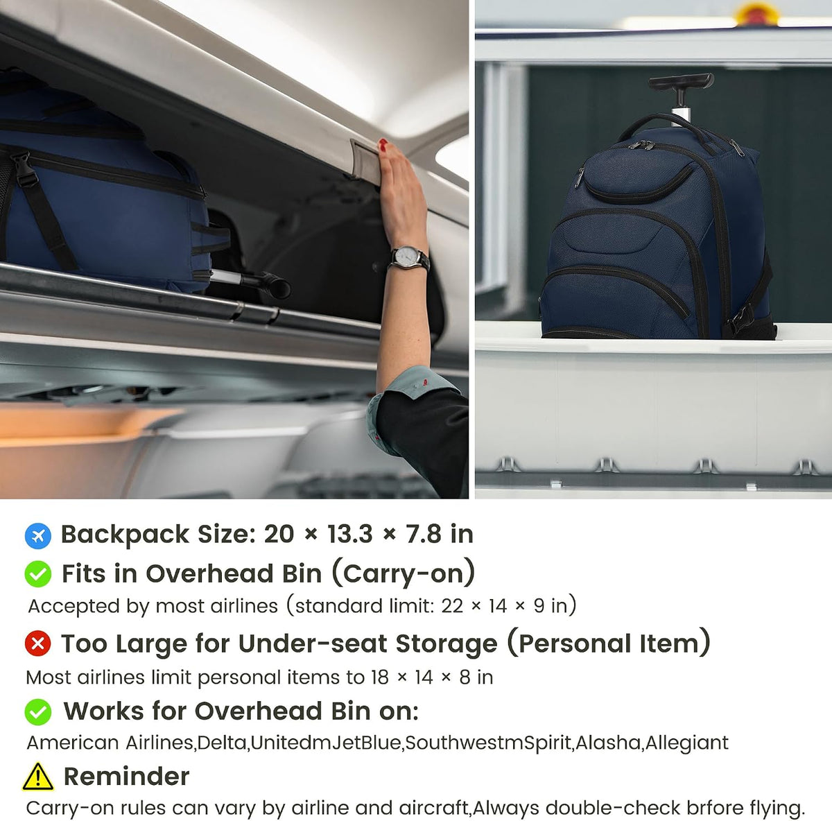Rolling Backpack for Women, 17.3 Inch Wheeled Laptop Backpack,Large Travel Carry-On Bag for Teachers College Students, USB Charging Port Waterproof Business for Airplane Overnight Luggage，Beige