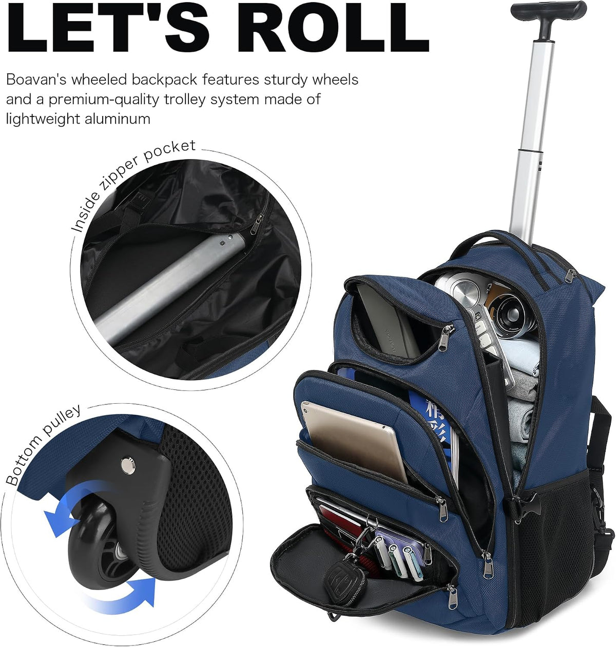 Rolling Backpack for Women, 17.3 Inch Wheeled Laptop Backpack,Large Travel Carry-On Bag for Teachers College Students, USB Charging Port Waterproof Business for Airplane Overnight Luggage，Beige