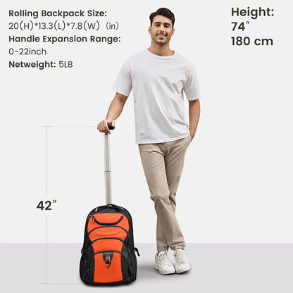 Rolling Backpack for Women, 17.3 Inch Wheeled Laptop Backpack,Large Travel Carry-On Bag for Teachers College Students, USB Charging Port Waterproof Business for Airplane Overnight Luggage，Beige