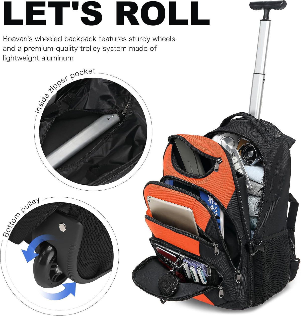 Rolling Backpack for Women, 17.3 Inch Wheeled Laptop Backpack,Large Travel Carry-On Bag for Teachers College Students, USB Charging Port Waterproof Business for Airplane Overnight Luggage，Beige