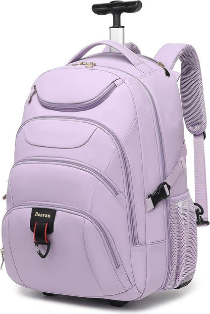 Rolling Backpack for Women, 17.3 Inch Wheeled Laptop Backpack,Large Travel Carry-On Bag for Teachers College Students, USB Charging Port Waterproof Business for Airplane Overnight Luggage，Beige