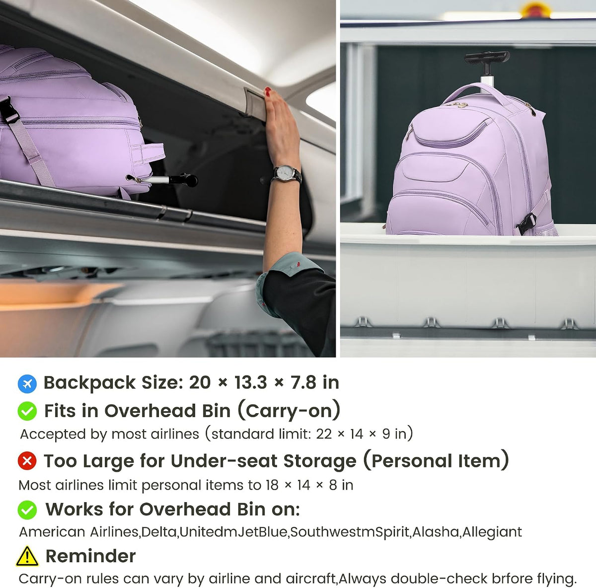 Rolling Backpack for Women, 17.3 Inch Wheeled Laptop Backpack,Large Travel Carry-On Bag for Teachers College Students, USB Charging Port Waterproof Business for Airplane Overnight Luggage，Beige