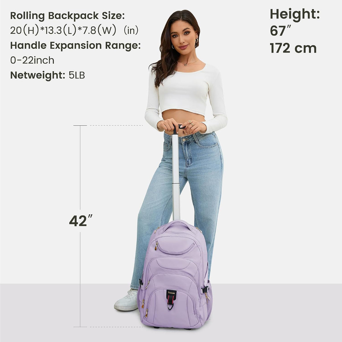 Rolling Backpack for Women, 17.3 Inch Wheeled Laptop Backpack,Large Travel Carry-On Bag for Teachers College Students, USB Charging Port Waterproof Business for Airplane Overnight Luggage，Beige