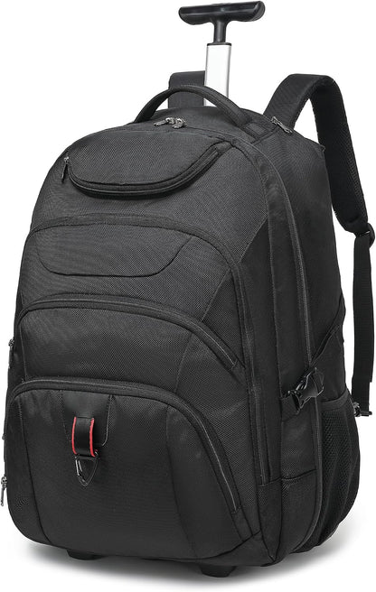 Rolling Backpack for Women, 17.3 Inch Wheeled Laptop Backpack,Large Travel Carry-On Bag for Teachers College Students, USB Charging Port Waterproof Business for Airplane Overnight Luggage，Beige