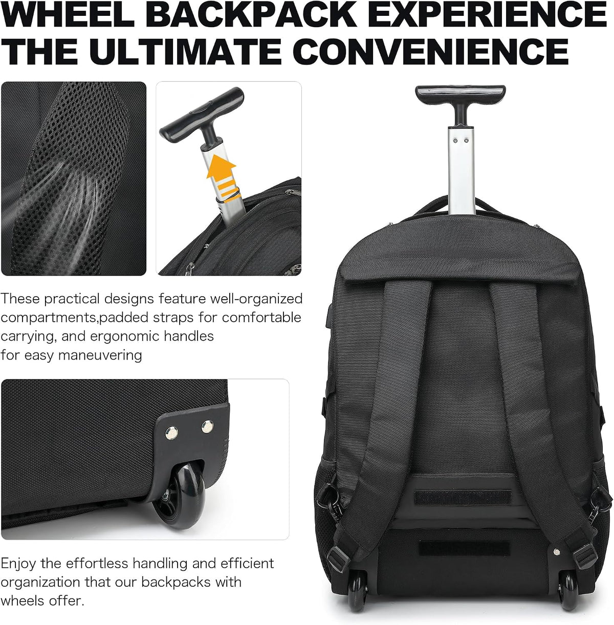 Rolling Backpack for Women, 17.3 Inch Wheeled Laptop Backpack,Large Travel Carry-On Bag for Teachers College Students, USB Charging Port Waterproof Business for Airplane Overnight Luggage，Beige