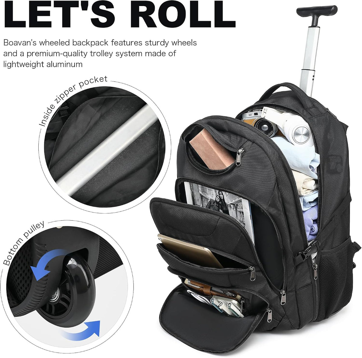Rolling Backpack for Women, 17.3 Inch Wheeled Laptop Backpack,Large Travel Carry-On Bag for Teachers College Students, USB Charging Port Waterproof Business for Airplane Overnight Luggage，Beige