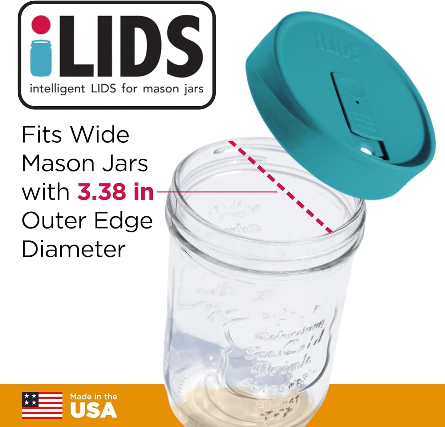 Mason Jar Drink Lid, Wide Mouth, Butter, 2 Pack, BPA-Free USA Made | Fits 3 3/8 in Ball & Kerr openings; spill-resistant for coffee, cold brew & iced tea; reusable, dishwasher-safe