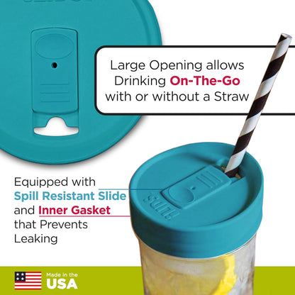Mason Jar Drink Lid, Wide Mouth, Butter, 2 Pack, BPA-Free USA Made | Fits 3 3/8 in Ball & Kerr openings; spill-resistant for coffee, cold brew & iced tea; reusable, dishwasher-safe