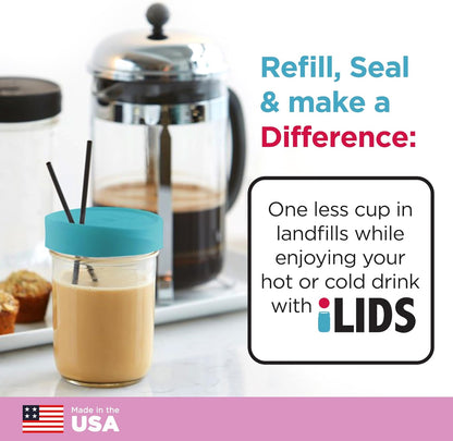 Mason Jar Drink Lid, Wide Mouth, Butter, 2 Pack, BPA-Free USA Made | Fits 3 3/8 in Ball & Kerr openings; spill-resistant for coffee, cold brew & iced tea; reusable, dishwasher-safe
