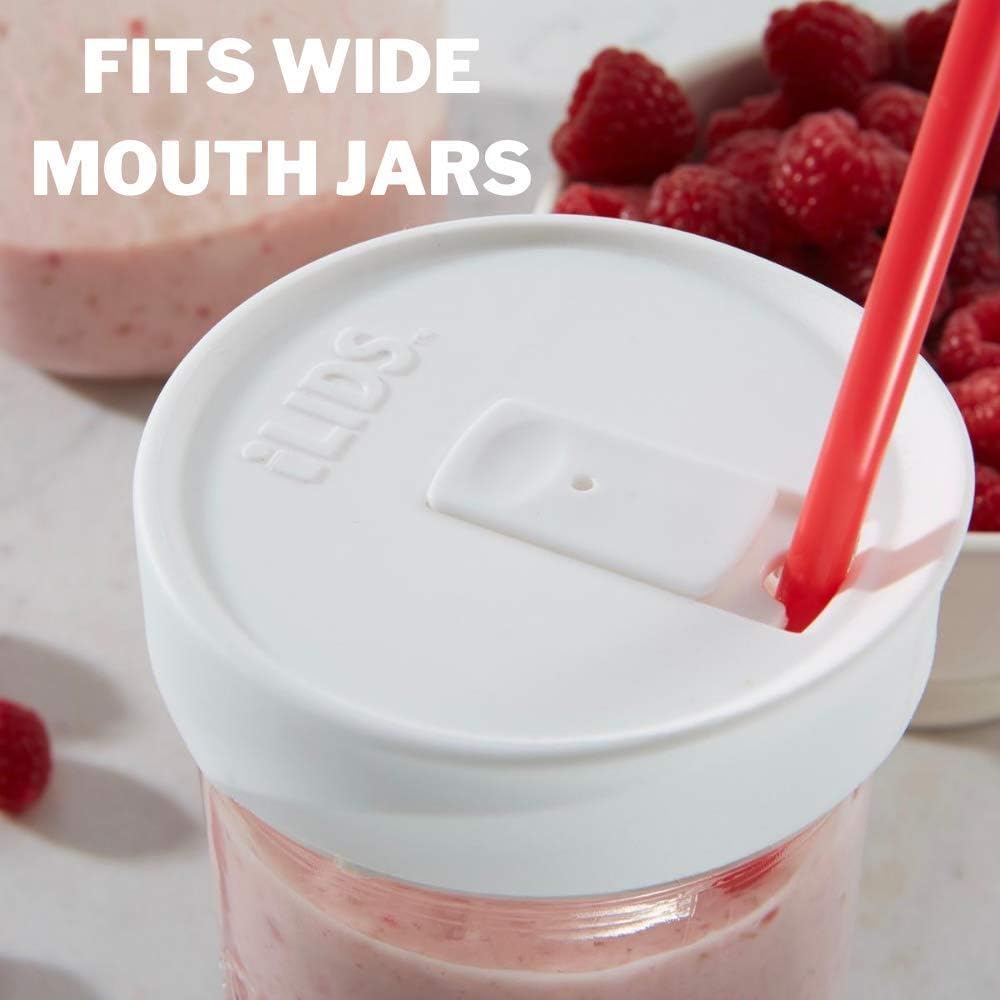 Mason Jar Drink Lid, Wide Mouth, Butter, 2 Pack, BPA-Free USA Made | Fits 3 3/8 in Ball & Kerr openings; spill-resistant for coffee, cold brew & iced tea; reusable, dishwasher-safe