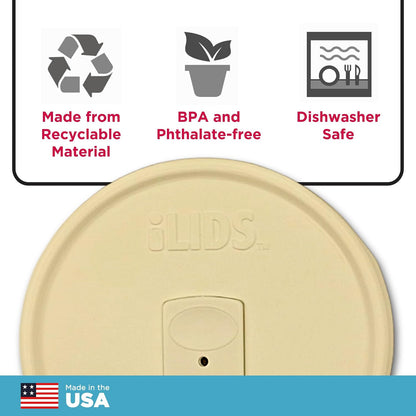 Mason Jar Drink Lid, Wide Mouth, Butter, 2 Pack, BPA-Free USA Made | Fits 3 3/8 in Ball & Kerr openings; spill-resistant for coffee, cold brew & iced tea; reusable, dishwasher-safe
