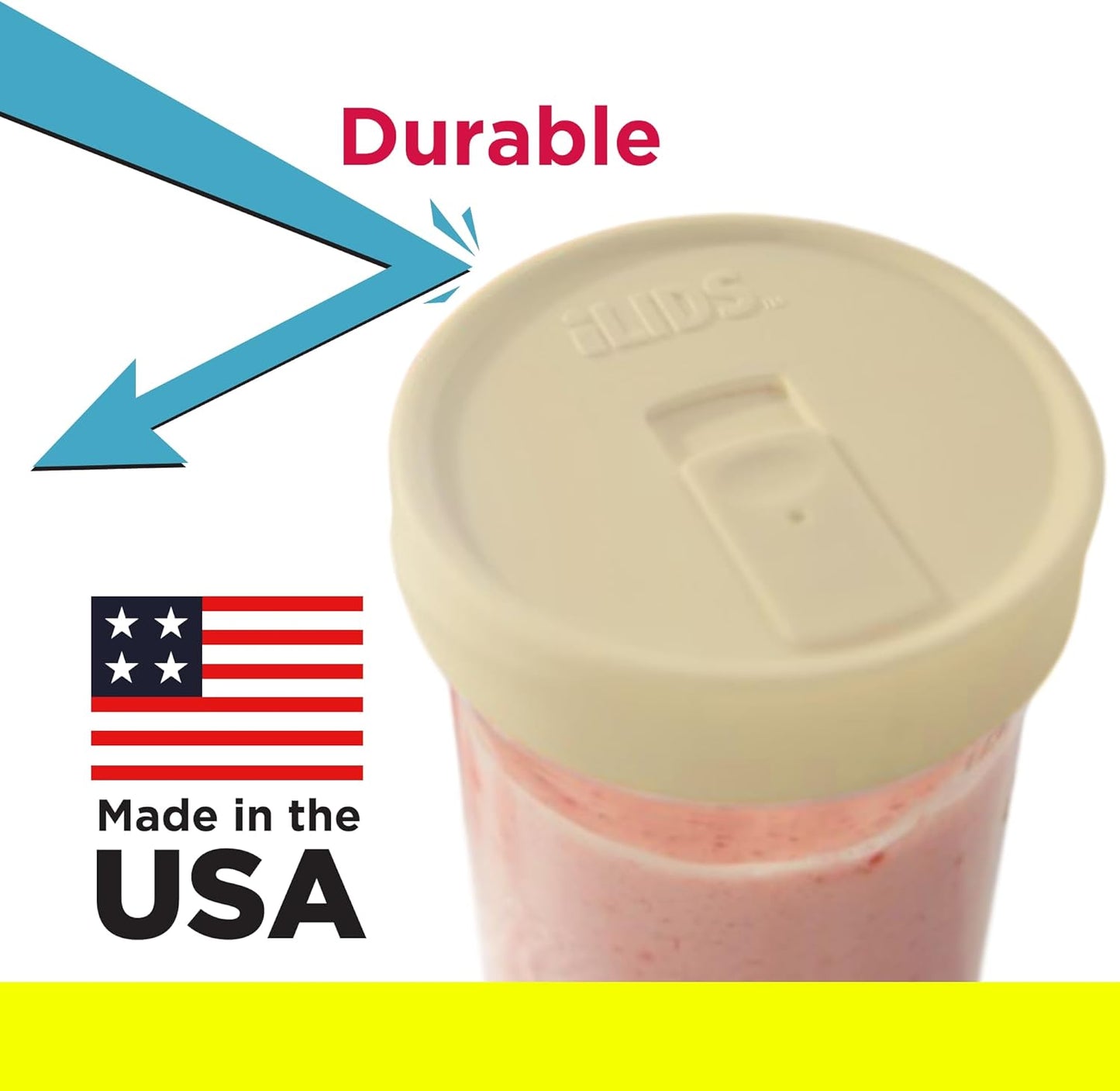 Mason Jar Drink Lid, Wide Mouth, Butter, 2 Pack, BPA-Free USA Made | Fits 3 3/8 in Ball & Kerr openings; spill-resistant for coffee, cold brew & iced tea; reusable, dishwasher-safe