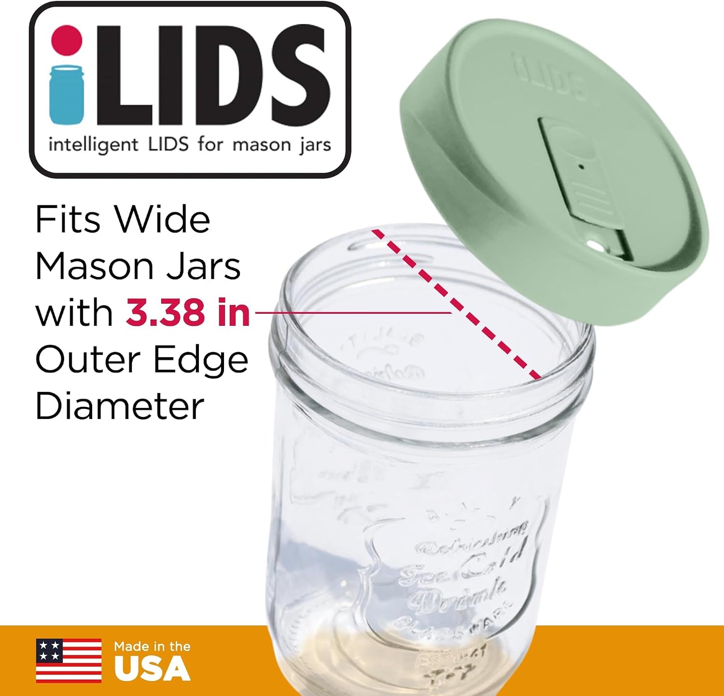 Mason Jar Drink Lid, Wide Mouth, Butter, 2 Pack, BPA-Free USA Made | Fits 3 3/8 in Ball & Kerr openings; spill-resistant for coffee, cold brew & iced tea; reusable, dishwasher-safe