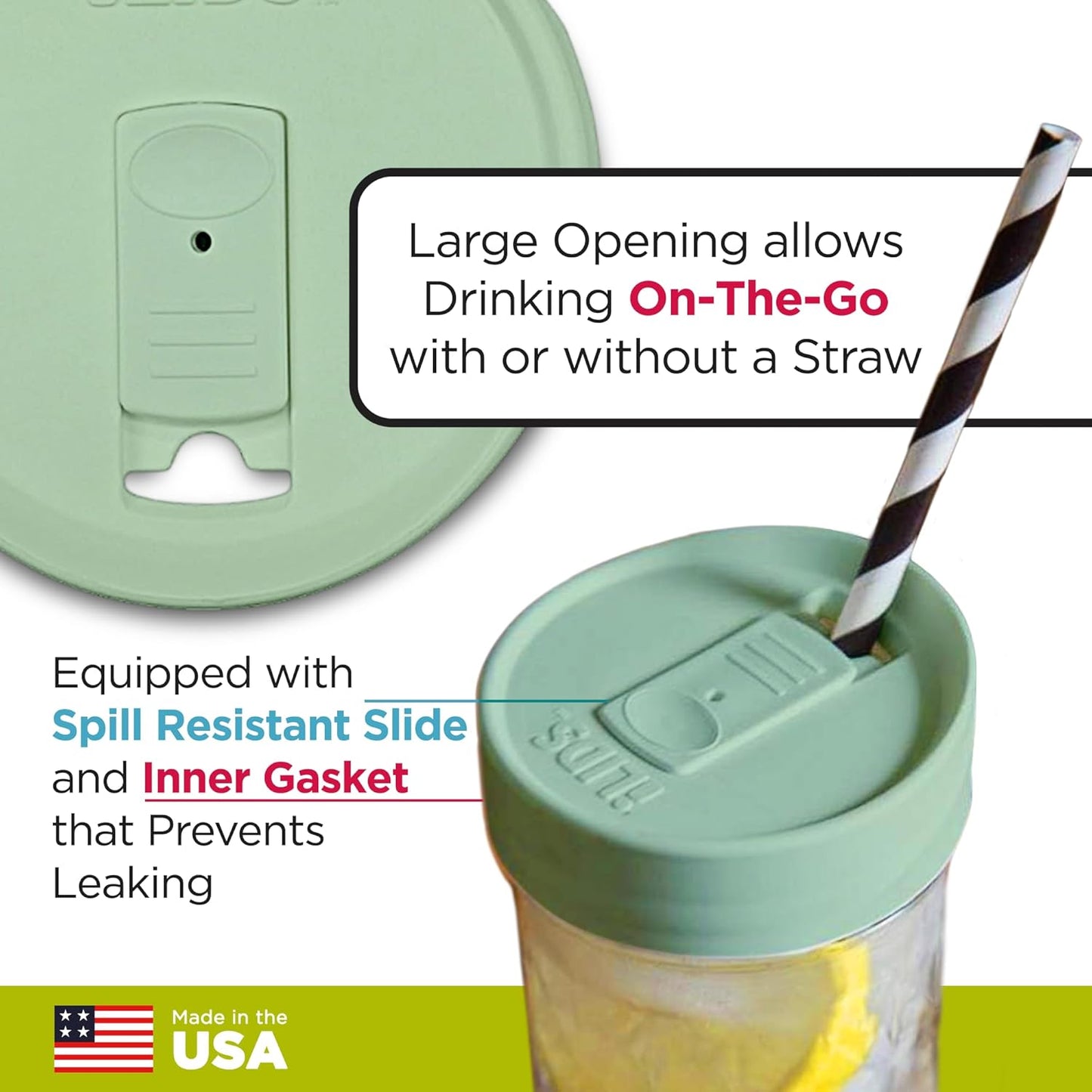 Mason Jar Drink Lid, Wide Mouth, Butter, 2 Pack, BPA-Free USA Made | Fits 3 3/8 in Ball & Kerr openings; spill-resistant for coffee, cold brew & iced tea; reusable, dishwasher-safe