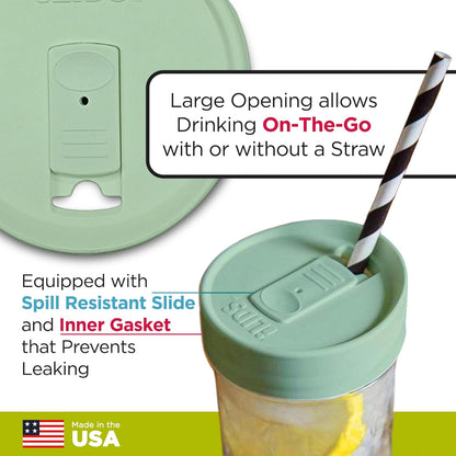 Mason Jar Drink Lid, Wide Mouth, Butter, 2 Pack, BPA-Free USA Made | Fits 3 3/8 in Ball & Kerr openings; spill-resistant for coffee, cold brew & iced tea; reusable, dishwasher-safe