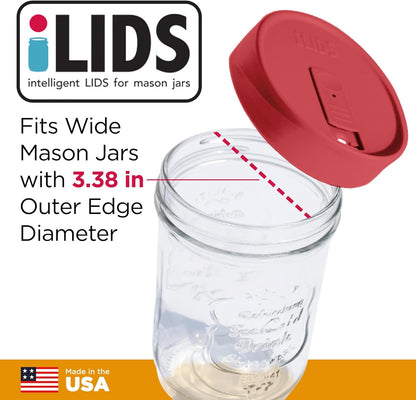 Mason Jar Drink Lid, Wide Mouth, Butter, 2 Pack, BPA-Free USA Made | Fits 3 3/8 in Ball & Kerr openings; spill-resistant for coffee, cold brew & iced tea; reusable, dishwasher-safe