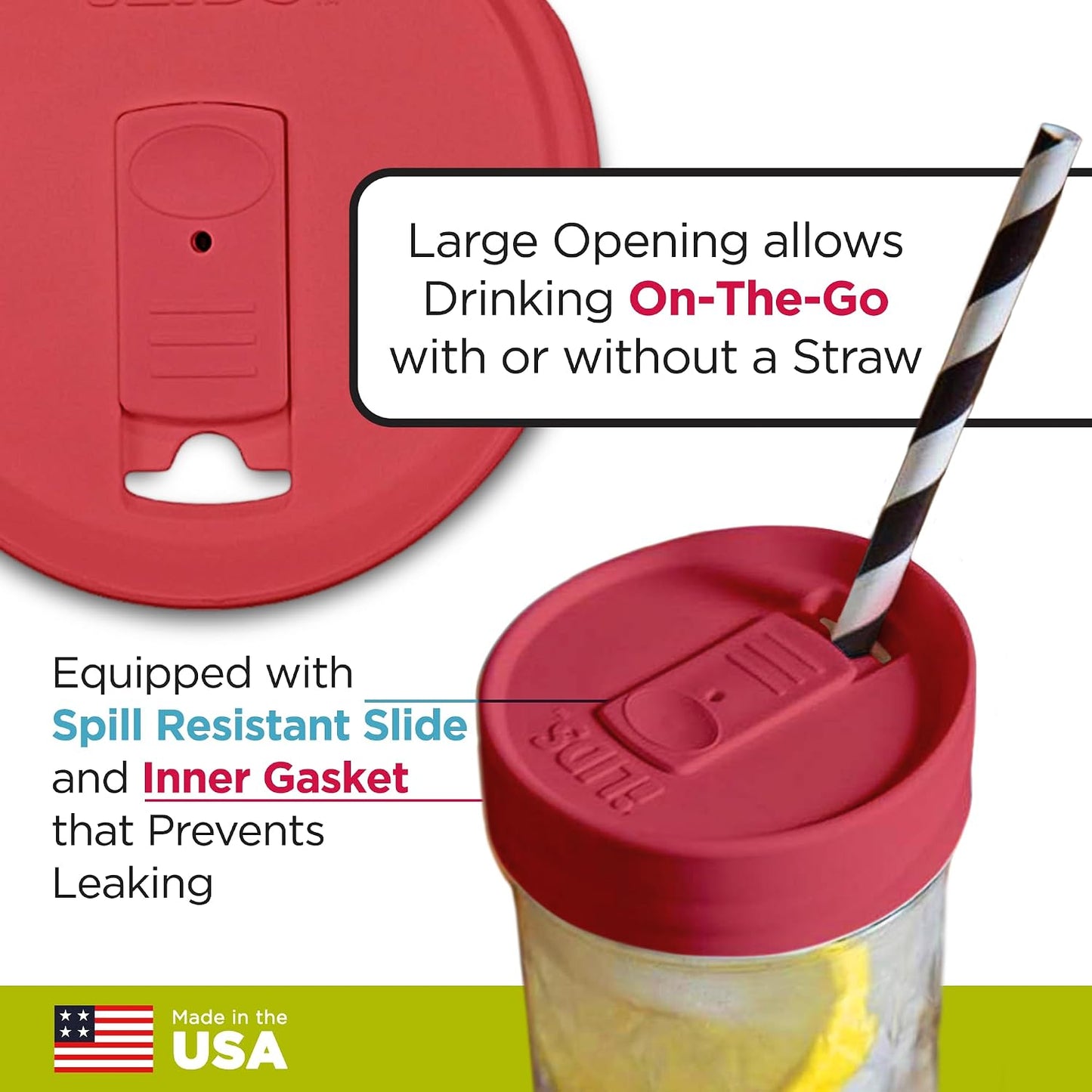 Mason Jar Drink Lid, Wide Mouth, Butter, 2 Pack, BPA-Free USA Made | Fits 3 3/8 in Ball & Kerr openings; spill-resistant for coffee, cold brew & iced tea; reusable, dishwasher-safe