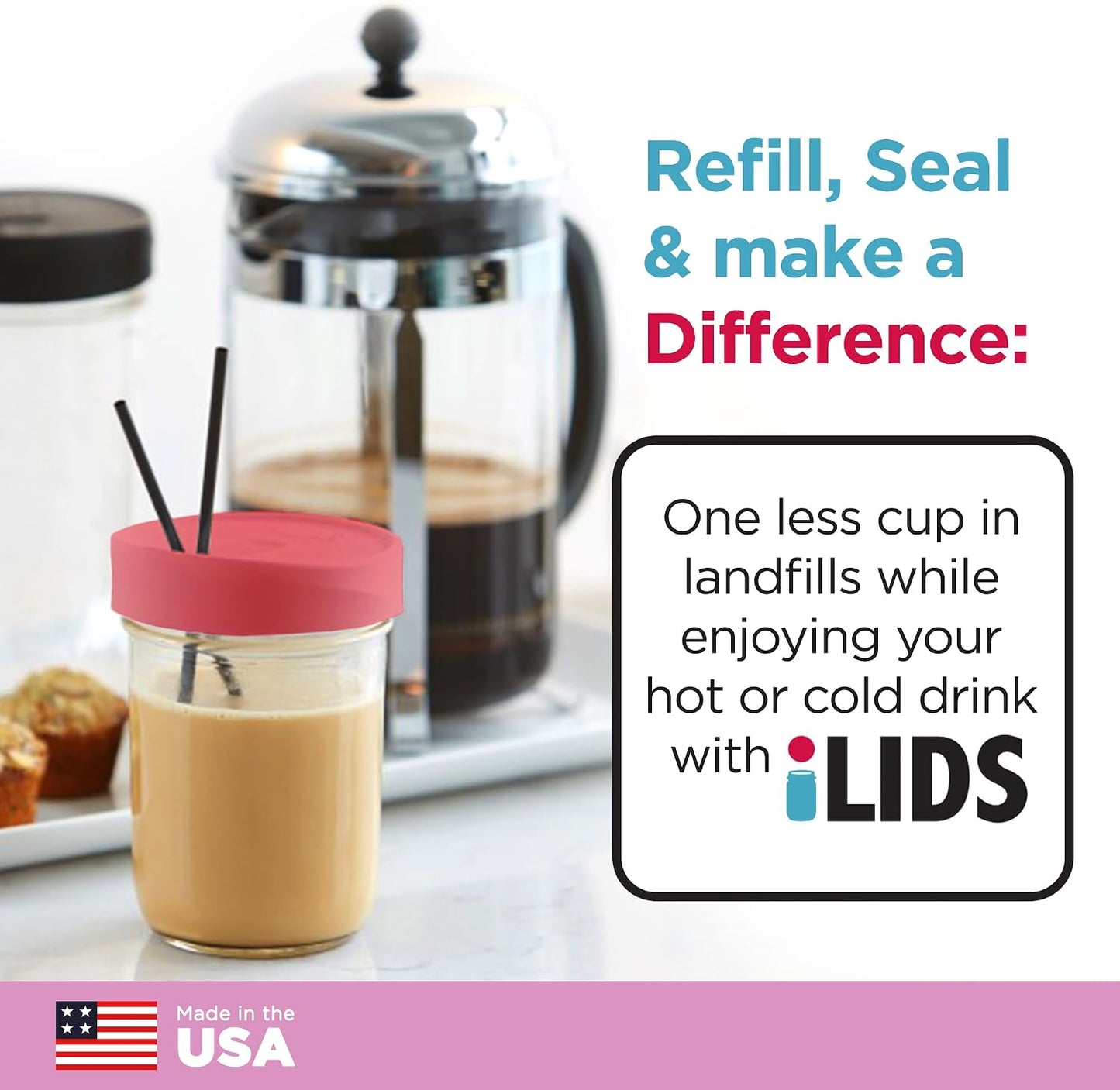 Mason Jar Drink Lid, Wide Mouth, Butter, 2 Pack, BPA-Free USA Made | Fits 3 3/8 in Ball & Kerr openings; spill-resistant for coffee, cold brew & iced tea; reusable, dishwasher-safe
